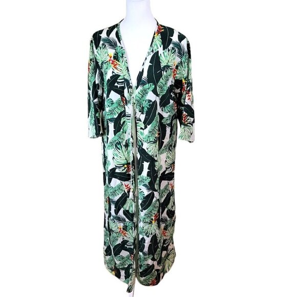 Rachel Zoe Tropical Print Maxi Kimono Swim Suit Beach Cover-Up Duster One Size - Picture 1 of 14
